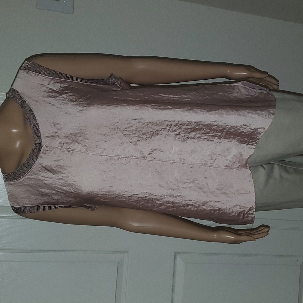 Zara L shimmery pink satin top ribbed hems wet look top shiny top sleeveless